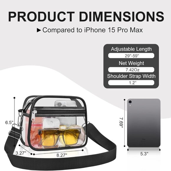 Clear Bag for Stadium Events Clear Purse for Women and Men for Sports Events Con - Picture 2 of 7